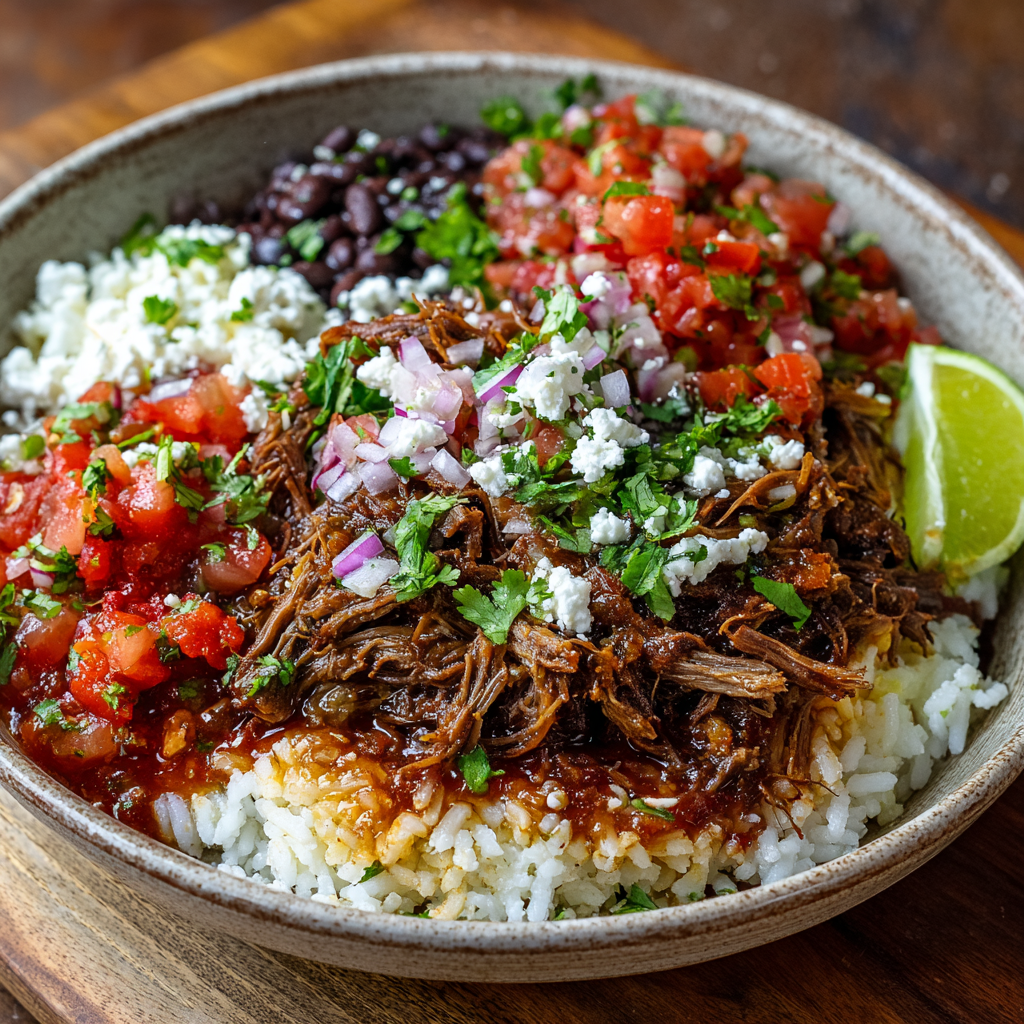 *Shredded Beef Burrito Bowl meal prep - Mother of Macros
