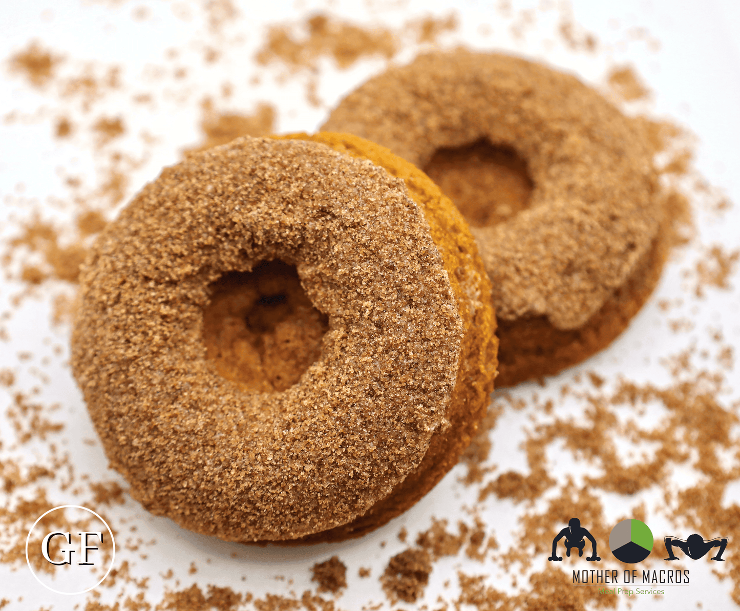 Gluten-free cinnamon streusel donuts coated with brown sugar and cinnamon