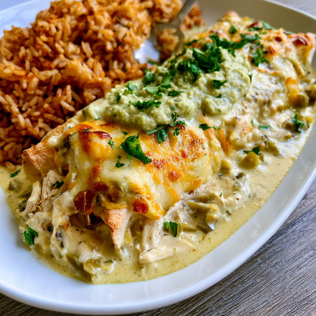 *Green Chile Cheddar Chicken Enchiladas