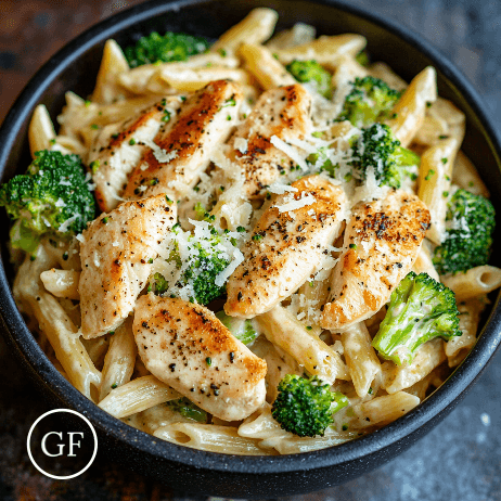 Skinny Garlic Chicken & Broccoli Alfredo