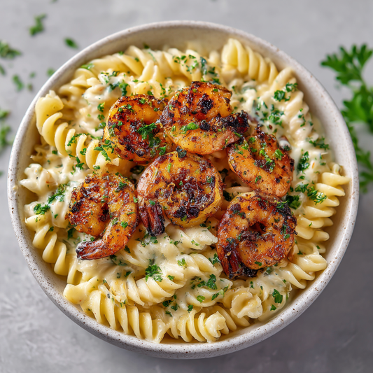 *Rotini Alfredo with Shrimp meal prep - Mother of Macros