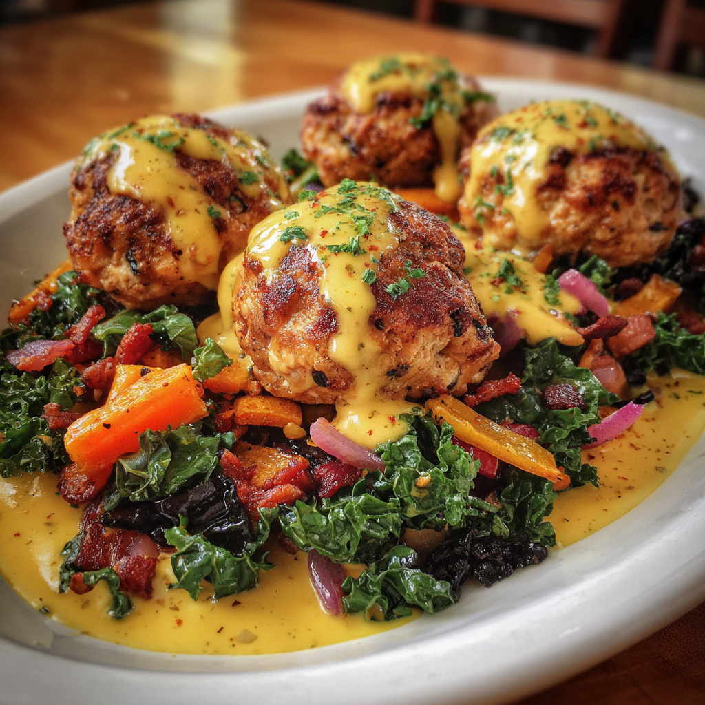 Dijon-Glazed Meatballs & Winter Hash Image