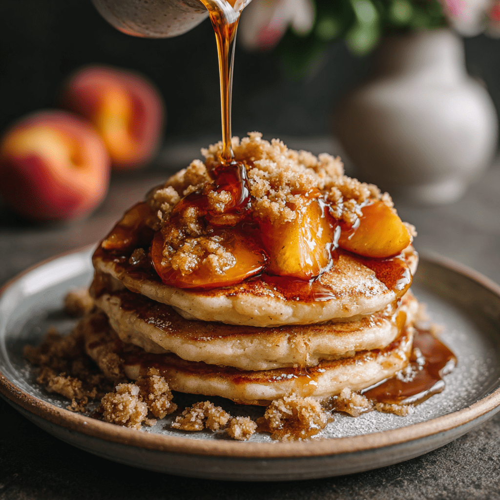 Peach Cobbler Pancakes meal prep - Mother of Macros
