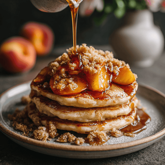 *Peach Cobbler Pancakes meal prep - Mother of Macros
