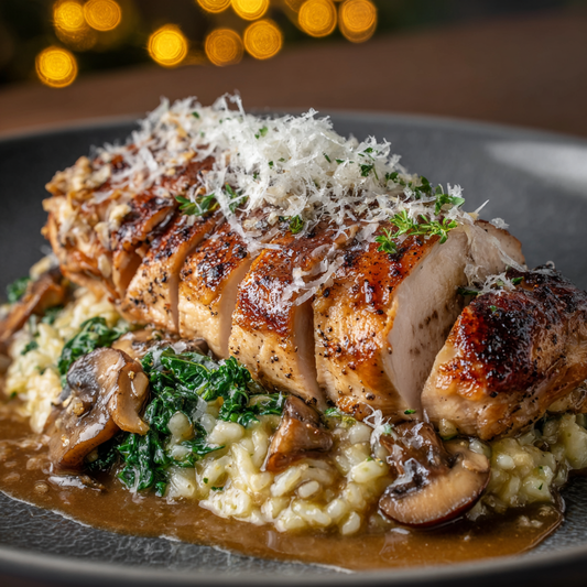 Roasted Turkey with Mushroom Kale Risotto