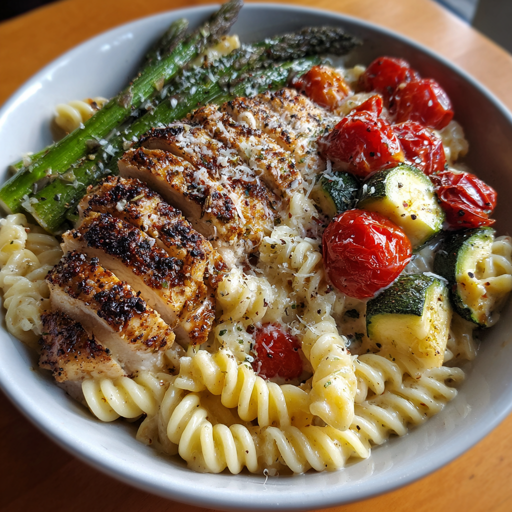 *Lemon Parmesan Chicken Primavera meal prep - Mother of Macros