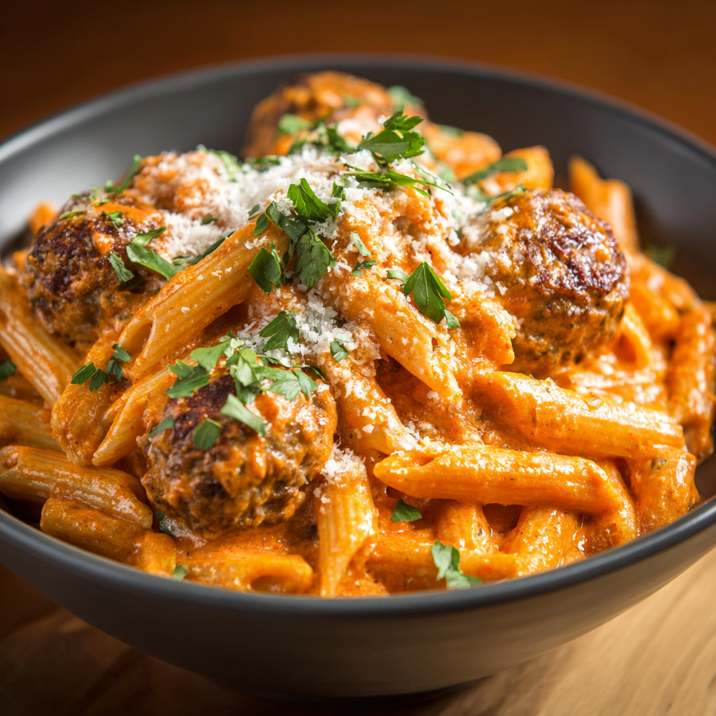 *Pasta Alla Vodka with Meatballs meal prep - Mother of Macros