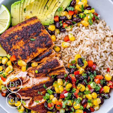 *Southwest Salmon Bowl meal prep - Mother of Macros