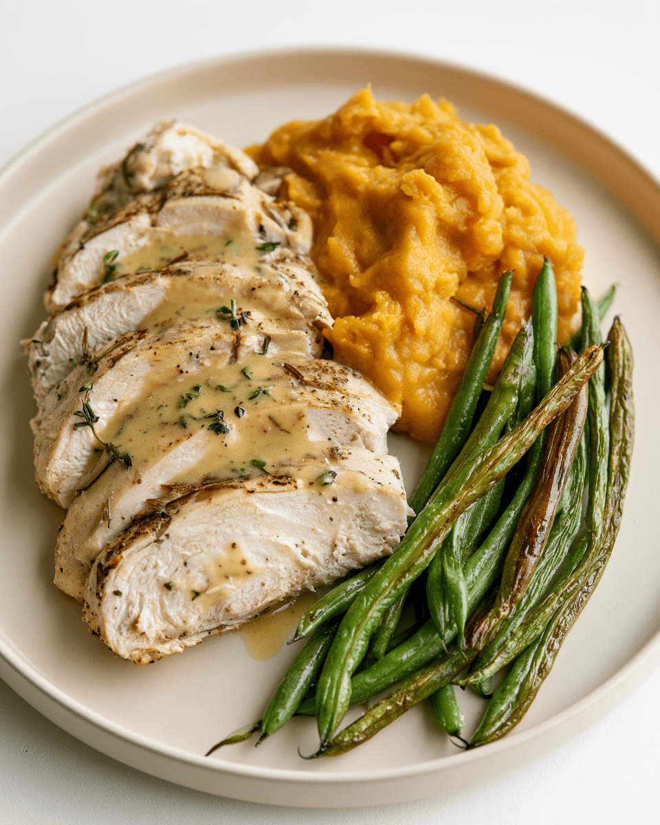 *Dijon Herb Chicken with Roasted Garlic Butternut Mash meal prep - Mother of Macros