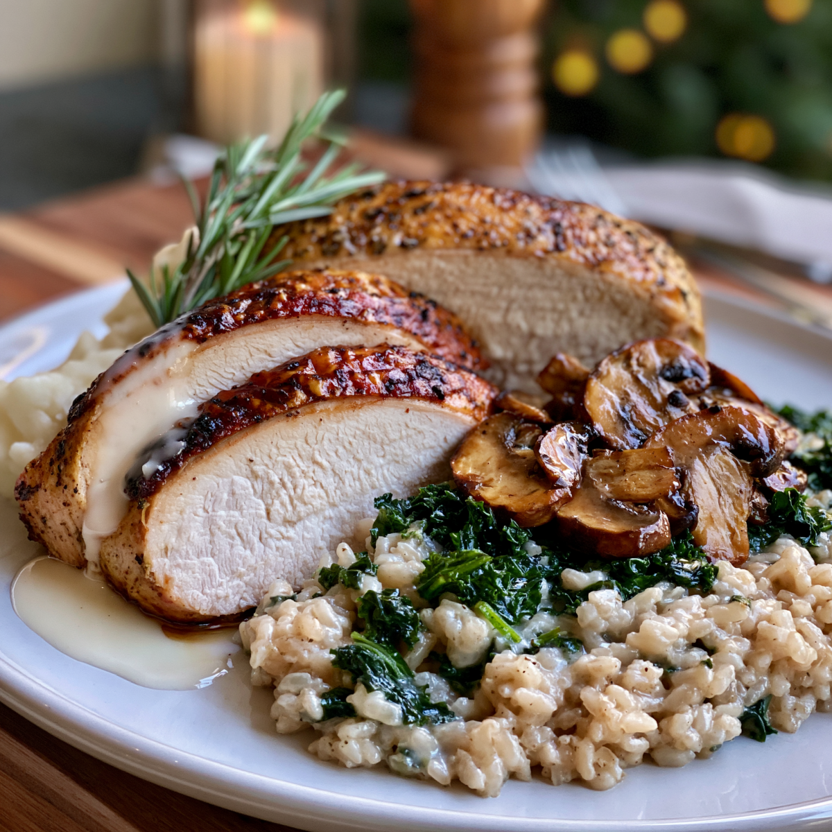 *Roasted Turkey with Mushroom Kale Risotto meal prep - Mother of Macros